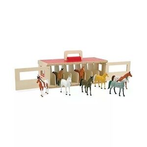 Melissa & Doug Take-Along Show-Horse Stable Wooden Toy Set with 8 Horses 3744